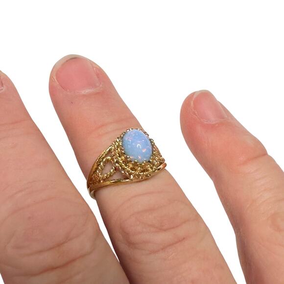 Joseph Esposito Vintage Opal 12 Kt Gold Electroplate Ring Size 6 - Picture 10 of 13